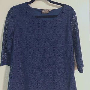 Navy Blue Lace Top with 3/4 Sleeves (XS)